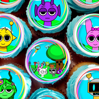 24 Sprunki Kids Edible Cupcake Toppers - Precut on Wafer Paper, Sugar Sheet, or without cutting Chocotransfer