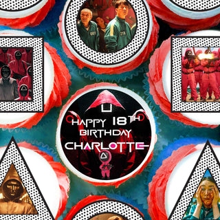 24 Squid Game Edible Cupcake Toppers - Precut on Wafer Paper, Sugar Sheet, or without cutting Chocotransfer