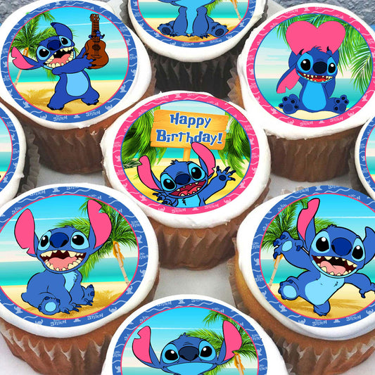 24 Stitch Edible Cupcake Toppers - Precut on Wafer Paper, Sugar Sheet, or without cutting Chocotransfer