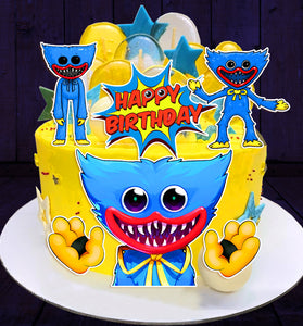 Set of 6 Huggy Wuggy Edible Cake Toppers - Precut on Wafer Paper, Sugar Sheet, or without cutting Chocotransfer