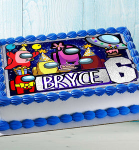 Among Us Birthday Themed Edible Cake Topper - Rectangular Design - Wafer Paper, Sugar Sheet, Chocotransfer