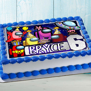 Among Us Birthday Themed Edible Cake Topper - Rectangular Design - Wafer Paper, Sugar Sheet, Chocotransfer
