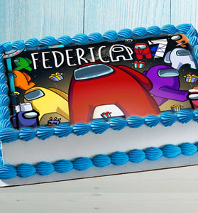 Among Us Edible Cake Topper – Birthday Party Decoration – Video Game Theme – Wafer, Sugar Sheet, Chocotransfer