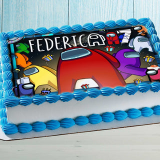 Among Us Edible Cake Topper – Birthday Party Decoration – Video Game Theme – Wafer, Sugar Sheet, Chocotransfer