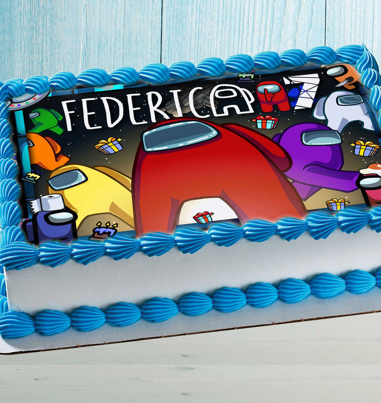 Among Us Edible Cake Topper – Birthday Party Decoration – Video Game Theme – Wafer, Sugar Sheet, Chocotransfer