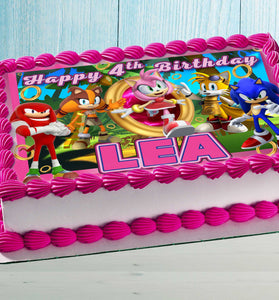 Amy Rose Birthday Themed Edible Cake Topper - Rectangular Design - Wafer Paper, Sugar Sheet, Chocotransfer