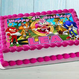 Amy Rose Birthday Themed Edible Cake Topper - Rectangular Design - Wafer Paper, Sugar Sheet, Chocotransfer