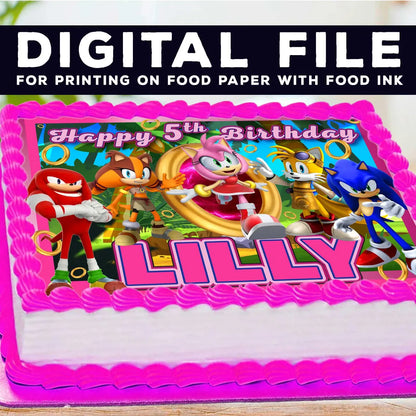 Amy Rose Birthday Themed Edible Cake Topper - Rectangular Design - Wafer Paper, Sugar Sheet, Chocotransfer