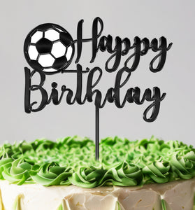 Black Acrylic Football Cake Topper | Sports Birthday Decoration | Customizable Football Design | Elegant "Happy Birthday" Cake Decor