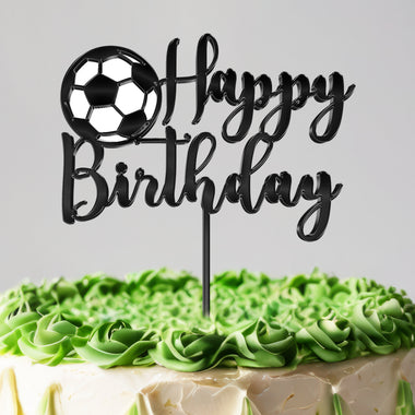 Black Acrylic Football Cake Topper | Sports Birthday Decoration | Customizable Football Design | Elegant "Happy Birthday" Cake Decor