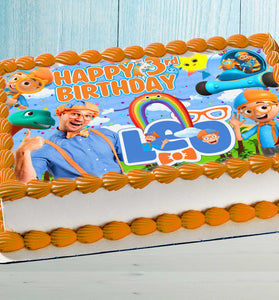 Blippi Birthday Themed Edible Cake Topper – Rectangular Design – Wafer Paper, Sugar Sheet, Chocotransfer