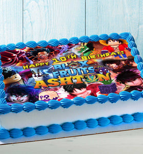 Blox Fruits Edible Cake Topper for Birthday - Roblox Themed Rectangular Design - Wafer Paper, Sugar Sheet, Chocotransfer