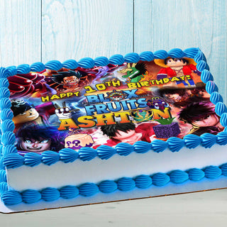 Blox Fruits Edible Cake Topper for Birthday - Roblox Themed Rectangular Design - Wafer Paper, Sugar Sheet, Chocotransfer