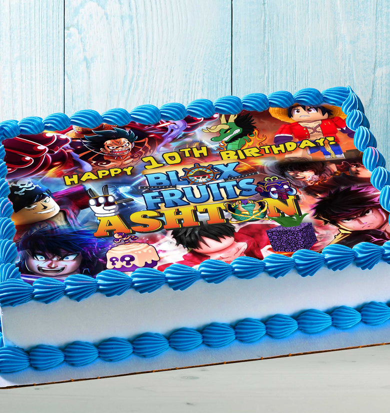 Blox Fruits Edible Cake Topper for Birthday - Roblox Themed Rectangular Design - Wafer Paper, Sugar Sheet, Chocotransfer