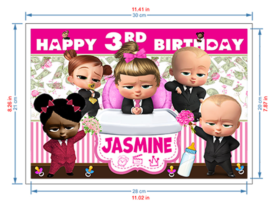 Boss Baby Girl Birthday Themed Edible Cake Topper - Rectangular Design - Wafer Paper, Sugar Sheet, Chocotransfer