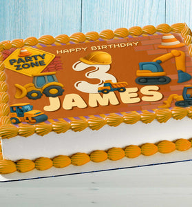 Construction birthday cake topper with name and age, edible image for kids party