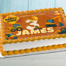 Construction birthday cake topper with name and age, edible image for kids party