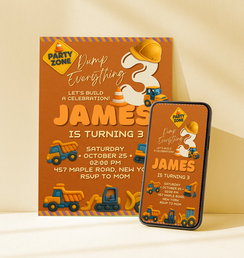Construction Birthday Invitation Template Editable Canva Design Decorua