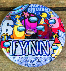 Přizpůsobený mezi námi Odznak narozeninového společníka | Vlastní mezi námi narozeninový odznak | Personalizovaný Crewmate Pin | Oslava mezi námi odznak tlačítka