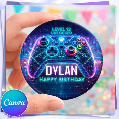 Custom Gaming Birthday Button Pin – Level Unlocked Party Favor