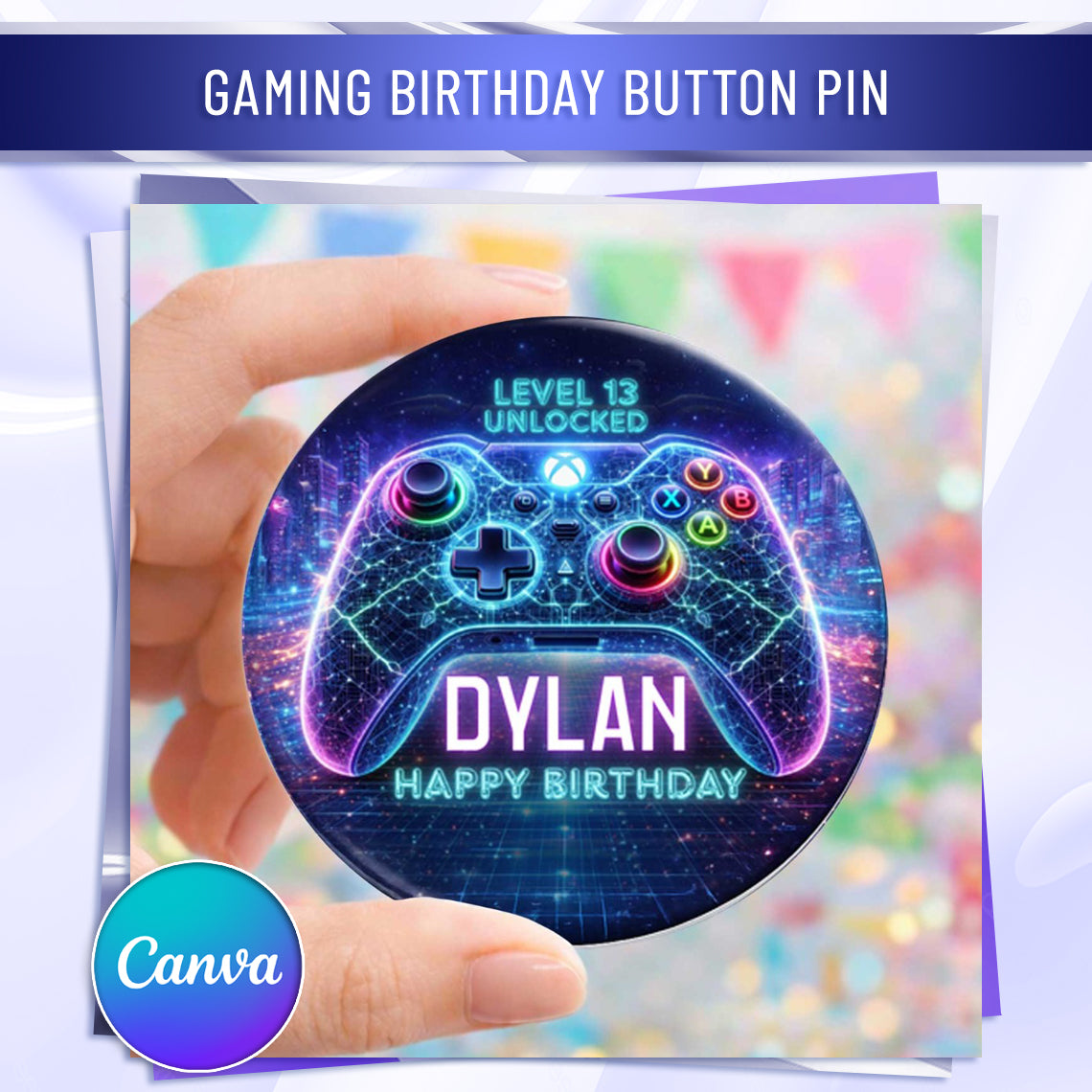 Custom Gaming Birthday Button Pin – Level Unlocked Party Favor