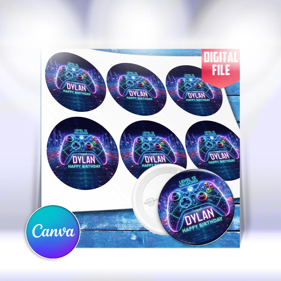 Custom Gaming Birthday Button Pin – Level Unlocked Party Favor