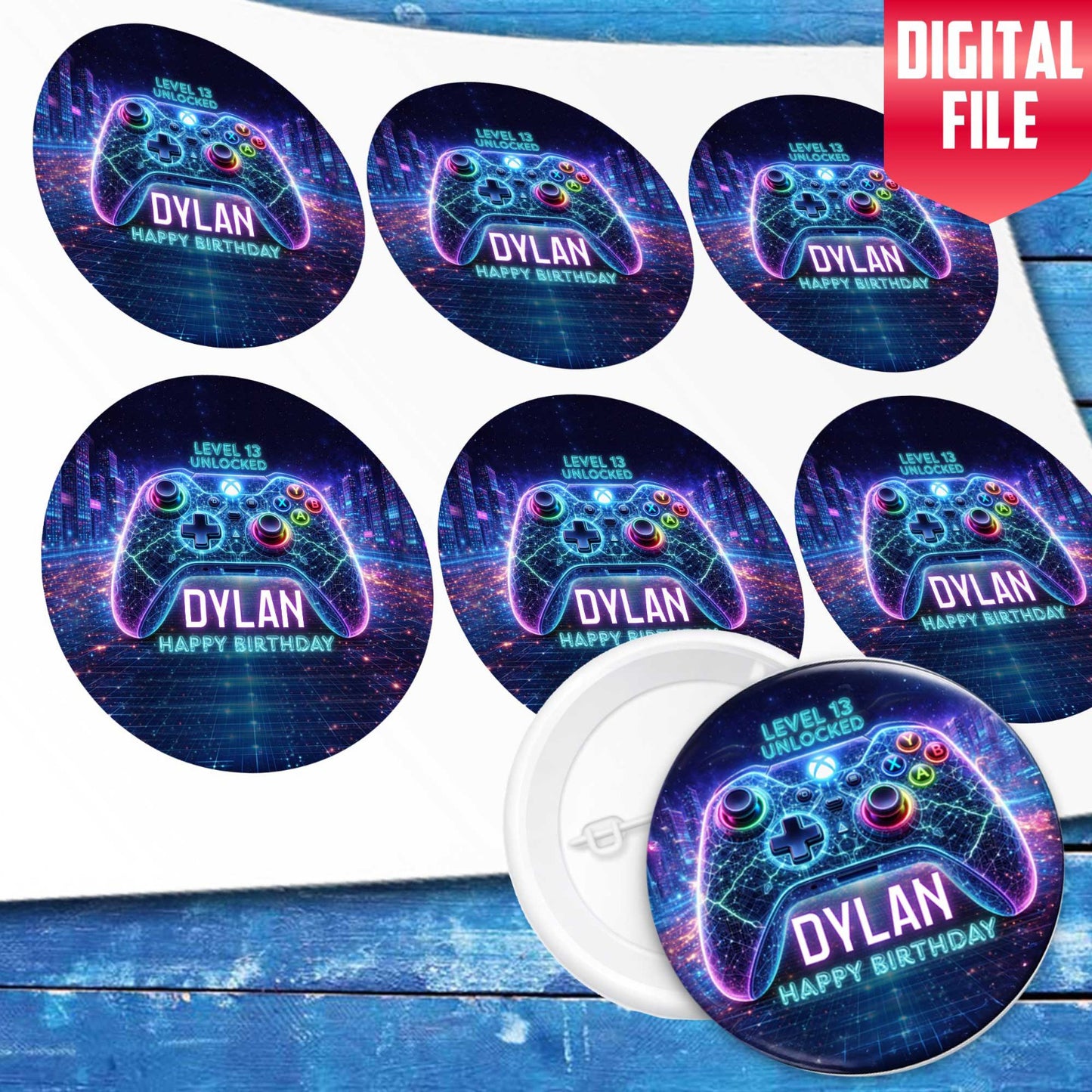 Custom Gaming Birthday Button Pin – Level Unlocked Party Favor