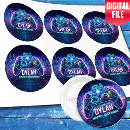 Custom Gaming Birthday Button Pin – Level Unlocked Party Favor