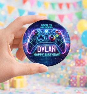 Custom Gaming Birthday Button Pin – Level Unlocked Party Favor