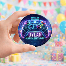 Custom Gaming Birthday Button Pin – Level Unlocked Party Favor