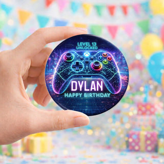 Custom Gaming Birthday Button Pin – Level Unlocked Party Favor