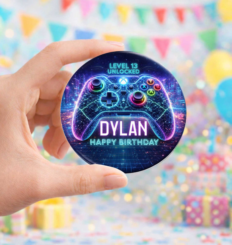 Custom Gaming Birthday Button Pin – Level Unlocked Party Favor
