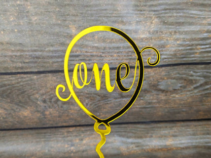 Custom Gold or Silver Mirror Acrylic Balloon Cake Topper with "One" Script for First Birthdays