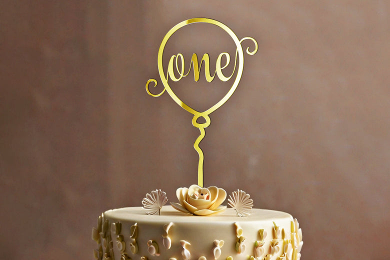 Custom Gold or Silver Mirror Acrylic Balloon Cake Topper with 