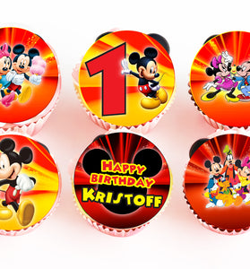 Customized Edible Cupcake Toppers featuring Mickey Mouse and Friends - 24 Pre-Cut Pieces on Wafer Paper, Sugar Sheet, or Uncut Chocotransfer