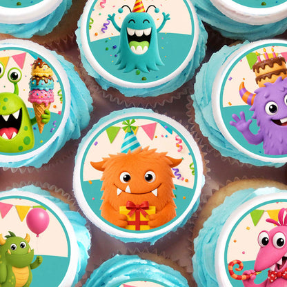 Cute monster birthday cupcake toppers set of 24 precut edible images for kids birthday party