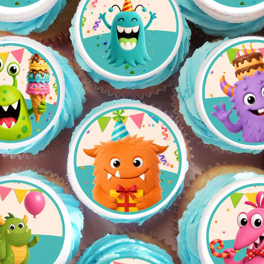 Cute monster birthday cupcake toppers set of 24 precut edible images for kids birthday party