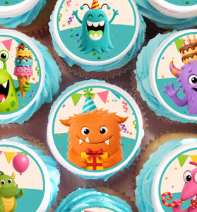 Cute monster birthday cupcake toppers set of 24 precut edible images for kids birthday party