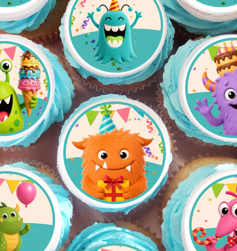 Cute monster birthday cupcake toppers set of 24 precut edible images for kids birthday party