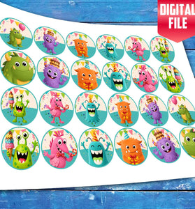 Monster Birthday Cupcake Toppers cake topper digital file – custom name and age for birthday cake