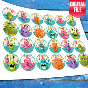 Monster Birthday Cupcake Toppers cake topper digital file – custom name and age for birthday cake