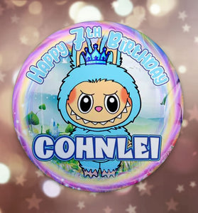 Cute Personalized Labubu Birthday Button Pin Badge | Custom Magnet or Pin | 25mm, 44mm, 58mm, 75mm | Standard or Glitter Lamination
