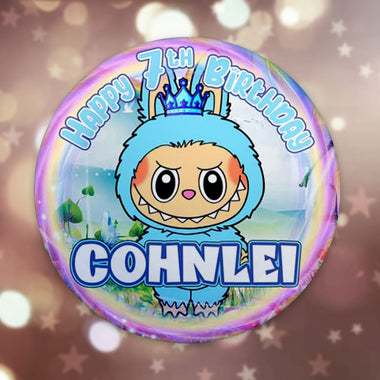 Cute Personalized Labubu Birthday Button Pin Badge | Custom Magnet or Pin | 25mm, 44mm, 58mm, 75mm | Standard or Glitter Lamination