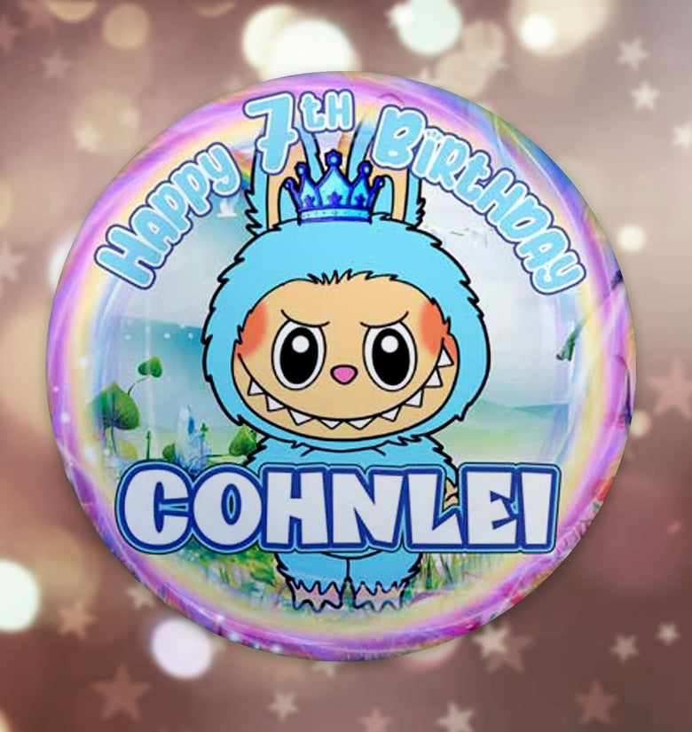 Cute Personalized Labubu Birthday Button Pin Badge | Custom Magnet or Pin | 25mm, 44mm, 58mm, 75mm | Standard or Glitter Lamination