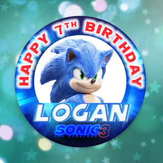 Cute Personalized Sonic Birthday Button Pin Badge | Custom Magnet or Pin | 25mm, 44mm, 58mm, 75mm | Standard or Glitter Lamination