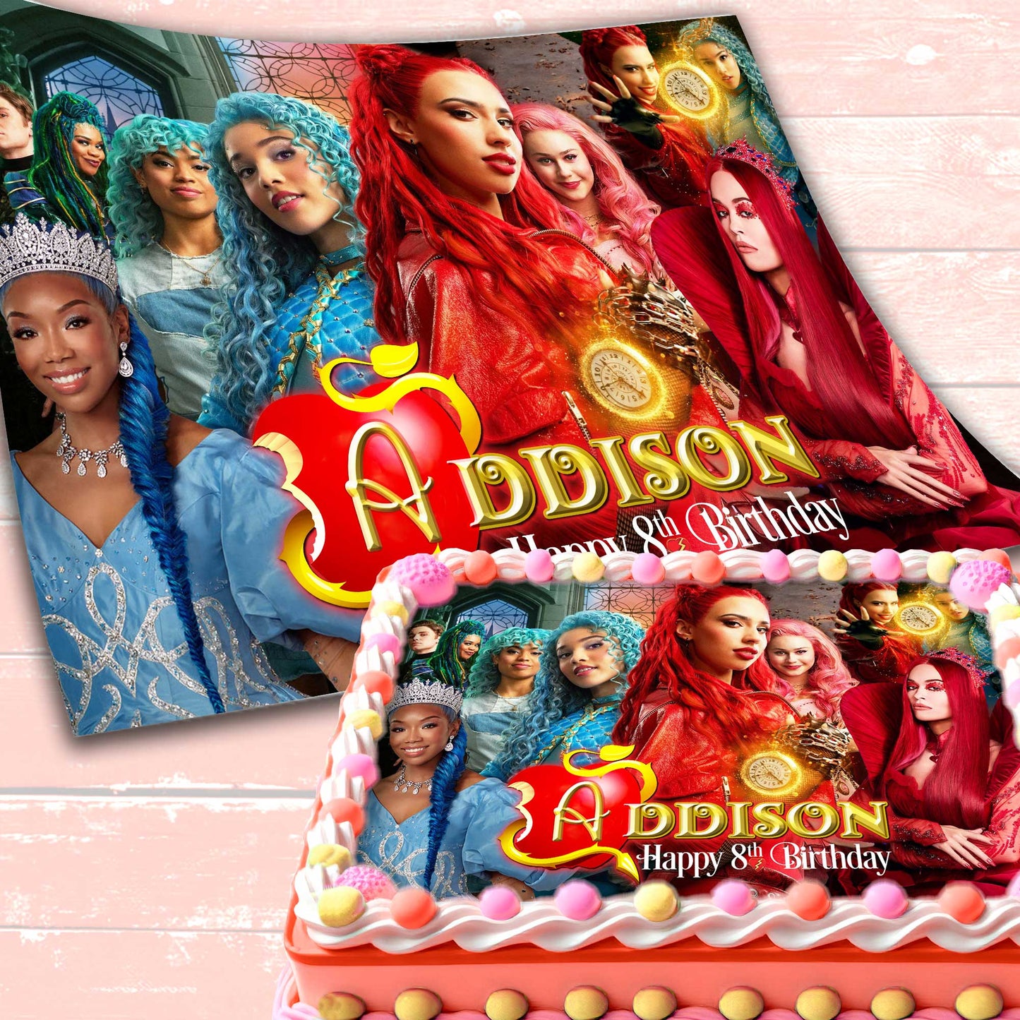 Descendants Birthday Cake Topper – Edible Image for Kids Party – Villains School Theme – Wafer, Sugar Sheet, Chocotransfer