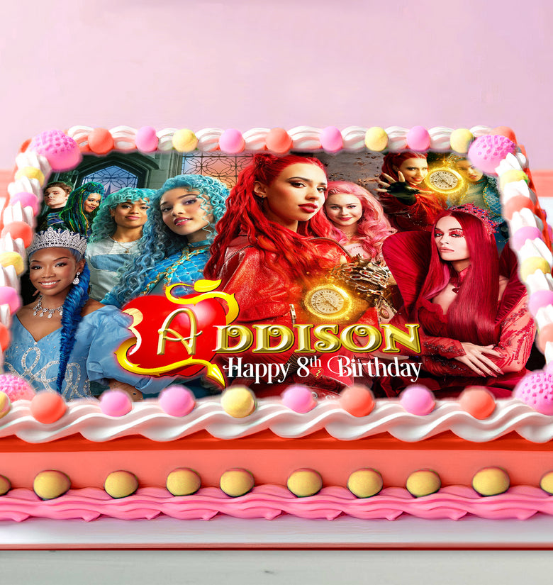 Descendants Birthday Cake Topper – Edible Image for Kids Party – Villains School Theme – Wafer, Sugar Sheet, Chocotransfer
