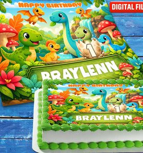 Dinosaur Birthday cake topper digital file – custom name and age for birthday cake