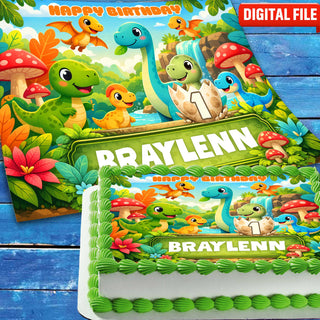 Dinosaur Birthday cake topper digital file – custom name and age for birthday cake