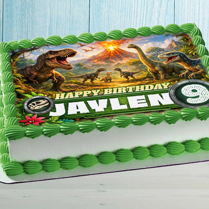 dinosaur birthday edible cake topper rectangular design